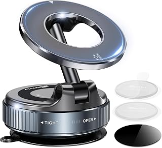 MSXTTLY for MagSafe Car Mount,Vacuum Magnetic Phone Holder for Cars,Vmag-S1 | [56KG Vacuum Suction + 3800gf Magnetic Force] 360° Dual-Axis Design for Dashboard & Windscreen, iPhone 18-12 Pro Max, Samsung