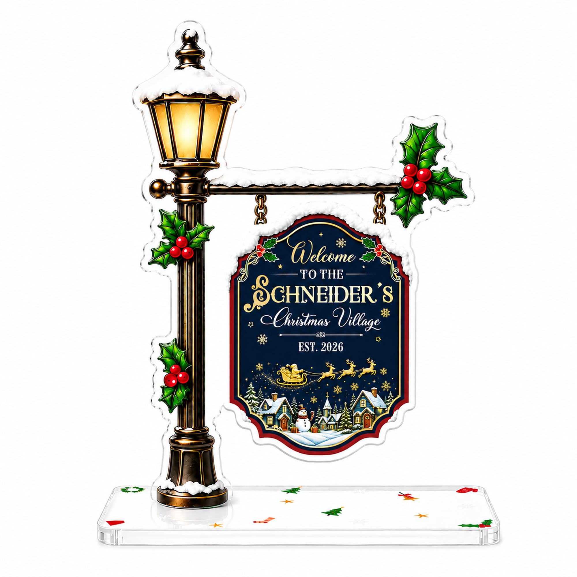 Personalized Christmas Village Sign – Custom Family Name Acrylic Christmas Decor