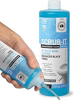 Unique Scrub-It Liquid RV Toilet Bowl Cleaner, Helps Lubricate Seals, 24 oz | Built-in squirt-top applicator for RV toilet bowls; cleans stains, odors & debris; non-caustic formula; unscented