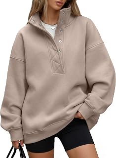Trendy Queen Womens Oversized Sweatshirts with Snap Button Henley Collar | Soft Fleece Pullover with Pockets Tops Fall Winter Clothes 2026 Cute Fashion Outfits