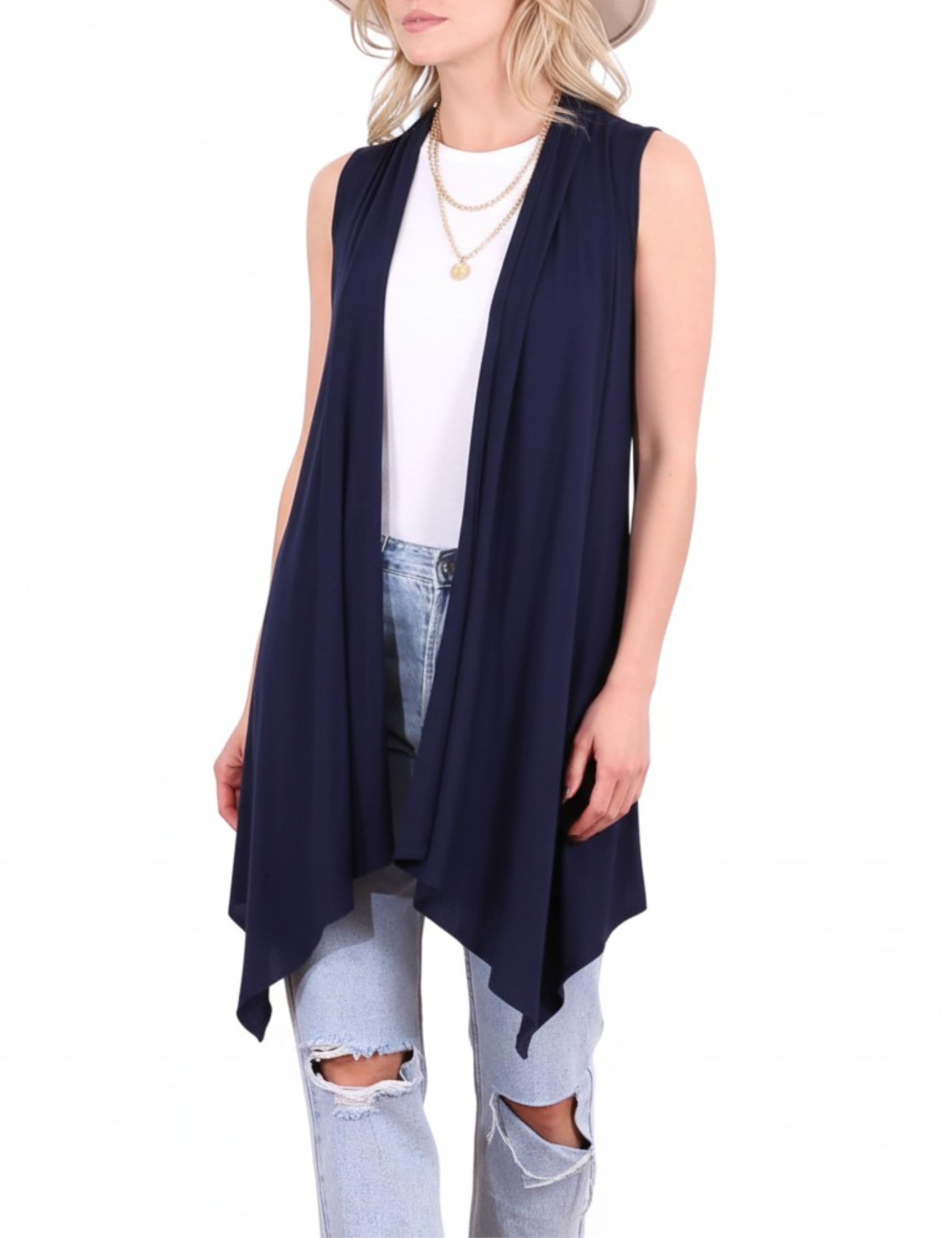 Popana Women's Plus Size Summer Sleeveless Open Front Lightweight Cardigan