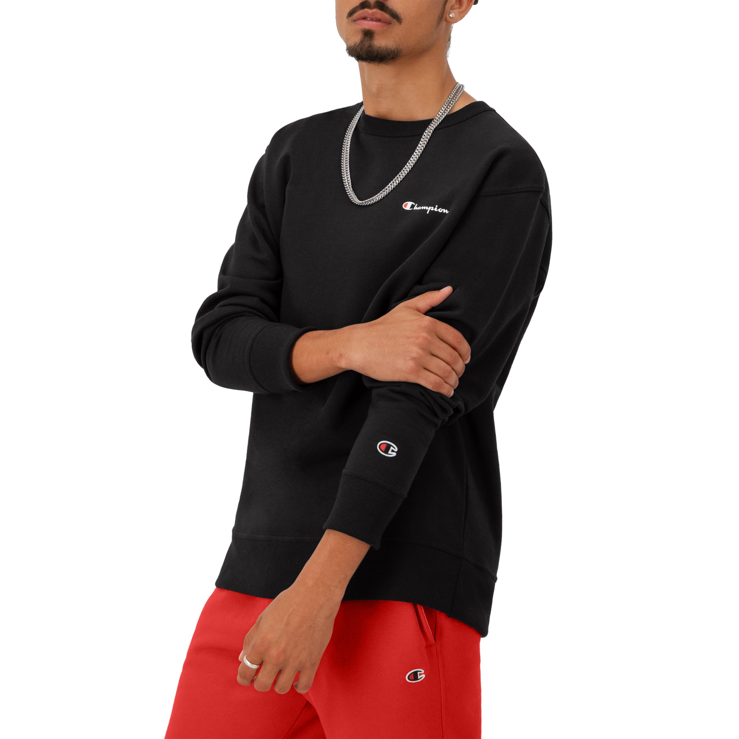 Champion Men's Crewneck Fleece Sweatshirt, Standard Fit, Midweight, Script Logo,