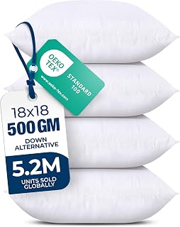 Utopia Bedding Throw Pillows, Decorative 18x18 Pillow Inserts, Set of 4 | Down alternative pillow insert with plush fluffy fill for beds sofas couches and chairs. Suitable for indoor outdoor use.