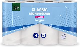by Amazon Kitchen Roll 3 Ply 4 Rolls (4 Rolls 1 Pack) 64 Sheets per Roll FSC Certified