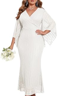 CYCLAMEN Plus Size Sparkly Formal Dress Lace Maxi V Neck Mermaid Cocktail Evening Wedding Guest