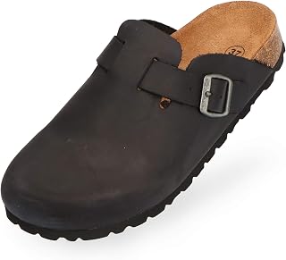 BOnova Wesel Leather Slippers in 4 Colours and Sizes 35 to 50 Genuine Leather (Nubuk) Slippers with Cork Footbed Made in EU