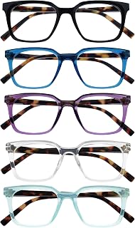 OPULIZE KOI Reading Glasses 5 Pack - Large Rectangular Frame - Black-Blue-Purple-Clear-Aqua - Mens Womens- Spring Hinges - RRRRR50-135CQ - +3.00