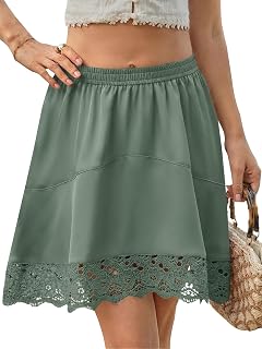Yousify Womens Summer Mini Skirts Y2K Lace Trim Skirt Casual High Waisted Satin Silk Flowy Going Out Beach Short Skirt