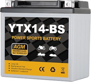Daakmax YTX14-BS Motorcycle Battery 12V 12Ah, 220 CCA Sealed AGM Rechargeable Maintenance Free Battery, Replacement for ATV, UTV, Scooter, ETX14, GTX14-BS