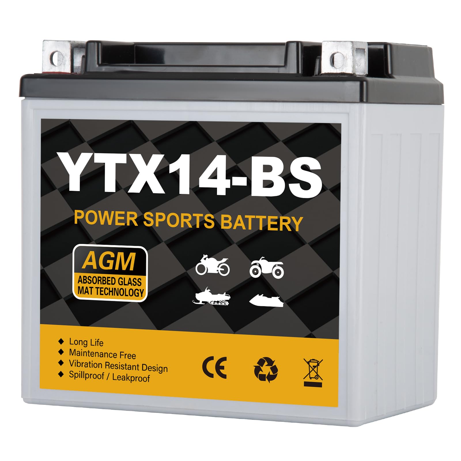 Daakmax YTX14-BS Motorcycle Battery 12V 12Ah, 220 CCA Sealed AGM Rechargeable Ma
