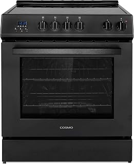 30 in. Stellar Coll 4.9 cu. ft. 4 Burner Electric Range, Convection, Black | Cosmo COS-ERD304K-BK Glass Cooktop, Dual Element Burners, 6 Oven Functions, Digital Display with Timer, Storage Drawer