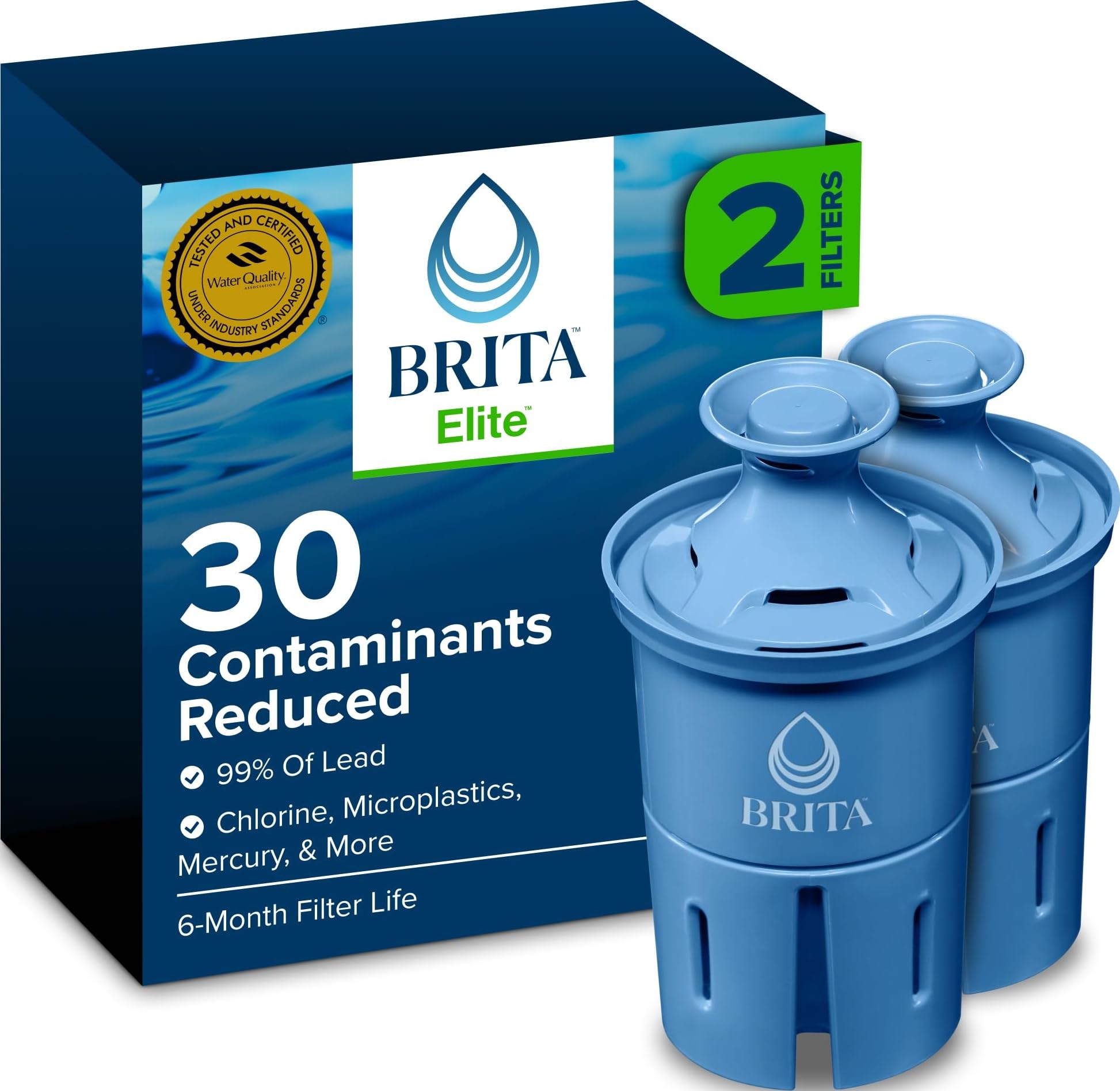 Brita Elite Replacement Water Filter, 2 Pack | WQA and NSF/ANSI Certified, Reduc