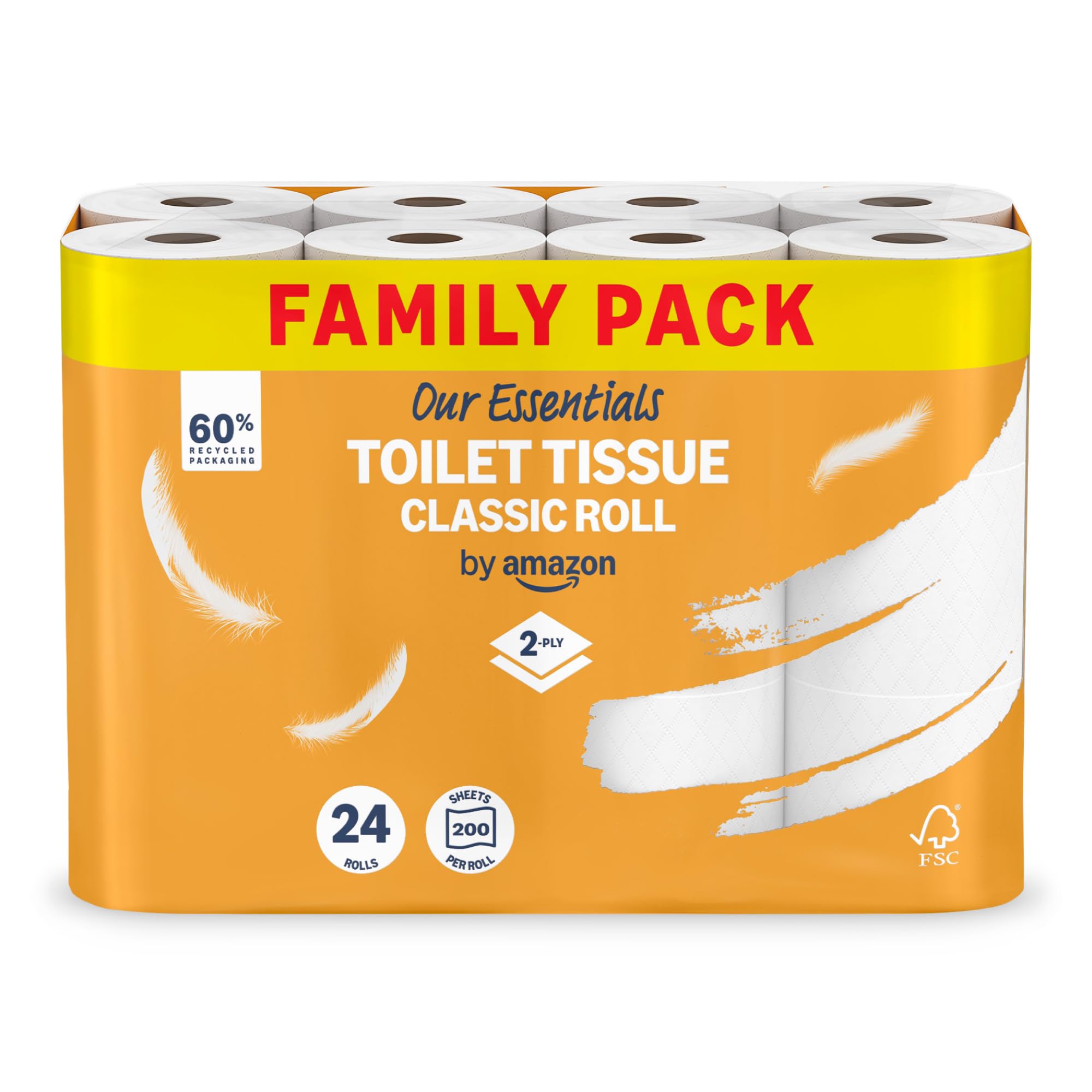 Our Essentials by Amazon Toilet Tissue Classic Roll, 2-ply, 24 Rolls (1 Pack of 