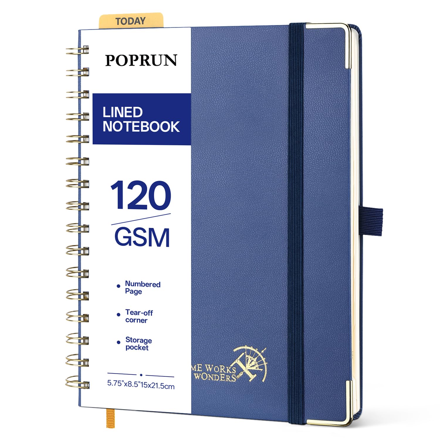 POPRUN Lined Spiral Notebook, Classic A5 Hardback Notebook, 141 Numbered Pages a