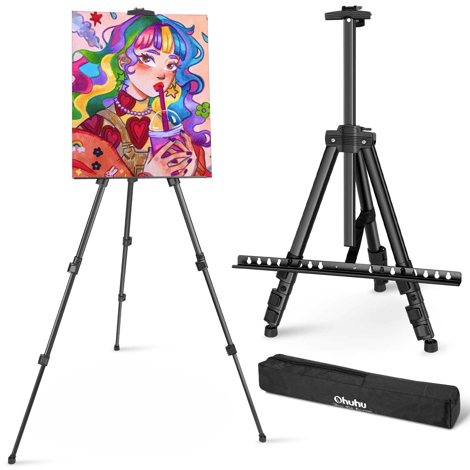 Ohuhu Aluminum Artist Easel Stand, Adjustable 21"–66", with Carry Bag | Lightwei
