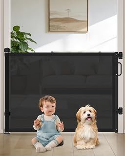 Cideny Retractable Baby Gates for Doorway, 58" Wide Mesh Dog Gate for Stair | 34" Tall Toddler Pet Gate Extra Wide Indoor and Outdoor, Easy Install, Essential for Home Safety, Black