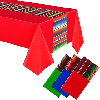 Oudain 3 Pcs Fiesta Mexican Plastic Tablecloth, Red, Green, Navy