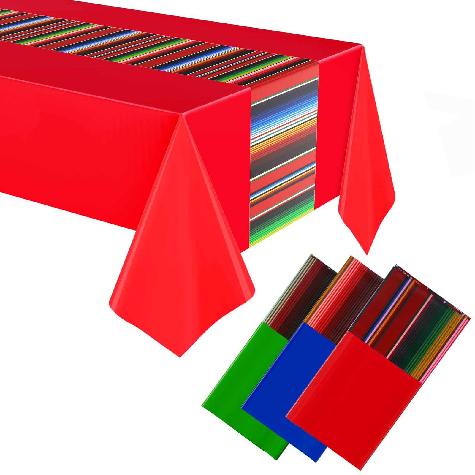 Oudain 3 Pcs Fiesta Mexican Plastic Tablecloth, Red, Green, Navy