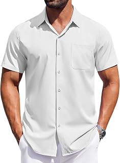 COOFANDY Men's Short Sleeve Button Down Shirt Regular Fit Casual Work Shirt with Pocket
