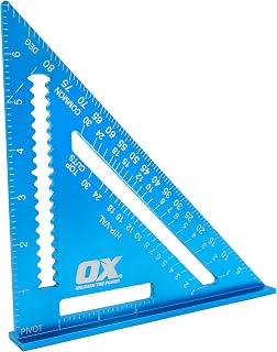 OX Tools Pro Aluminium Rafters Square Metric - 180mm, Blue | For roofers, framers & carpenters — compact 180mm (7") metric speed square for tight spaces & on-site precision