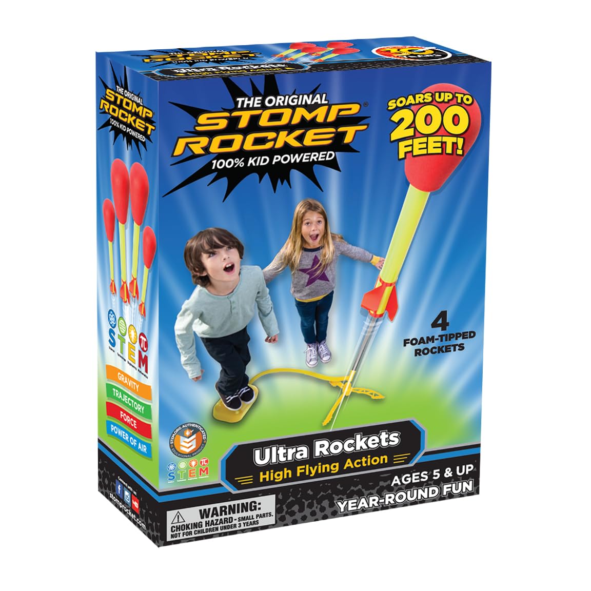 Stomp Rocket Ultra, High-Flying Rocket Launcher for Kids, 4 Rockets | Fun Outdoo