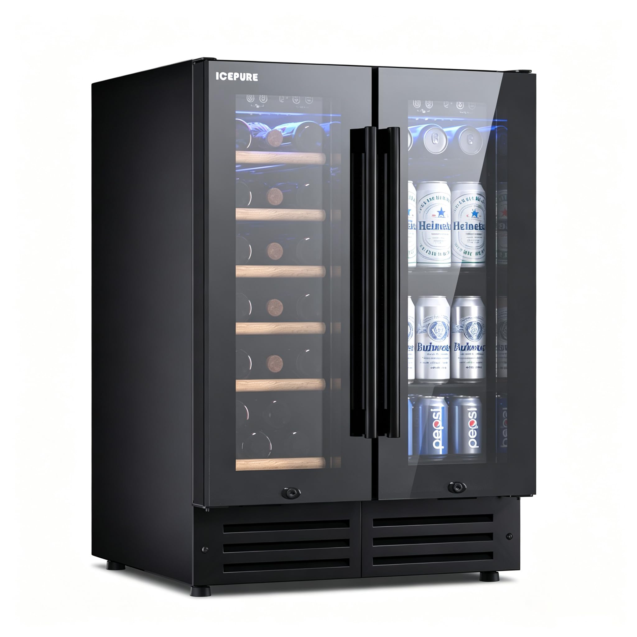 ICEPURE Wine and Beverage Refrigerator 24 Inch, Dual Zone Wine and Beverage Cool