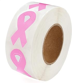 Small Dark Pink Ribbon Stickers - Pink Ribbon for Breast Cancer Awareness - Perfect for Event Decoration, Giveaways and Fundraising -(1 Roll -250 Stickers)