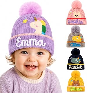 Personalized Christmas Beanie with Name Custom Winter Hat for Toddler & Kid