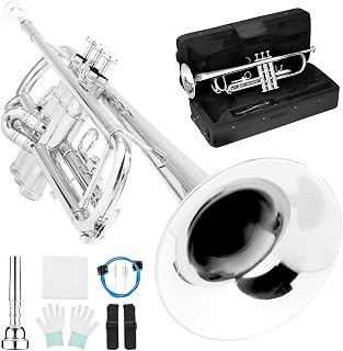 LeSage Bb Standard Trumpet Set for Beginner, Brass Student Trumpet Silver | Include Carrying Case, Care Kit, Valve Oil, Cloth, 7C Mouthpiece & Gloves