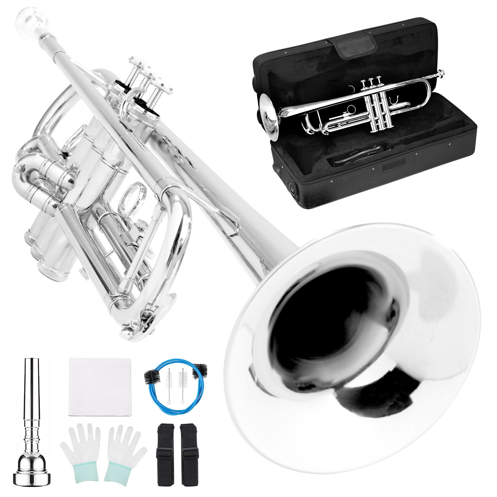 LeSage Bb Standard Trumpet Set for Beginner, Brass Student Trumpet Silver | Incl