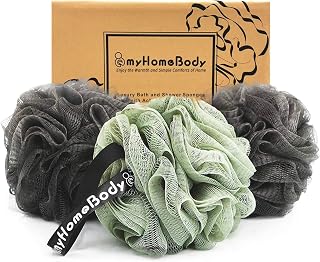 myHomeBody Large 70g Loofah Sponge, 2 Graphite Gray + 1 Sage Green, 3 Pack