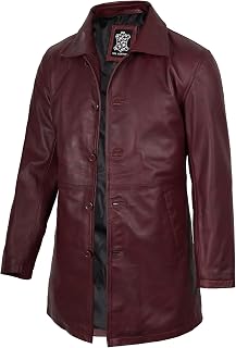 fjackets Leather Coat Men Real Lambskin - 3/4 Length Long Leather Jacket Men, Car Coat Style Genuine Mens Leather Coat