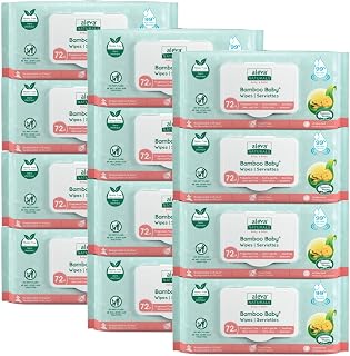 Aleva Naturals Hypoallergenic Bamboo Baby Wipes for babies with Sensitive Skin, Super Soft, Biodegradable, Extra Strong, Natural and Organic Formula, Vegan - New Eco-Friendly, Sustainable Packaging- Mega Pack- 72 Count X 12 = 864 Wipes Total