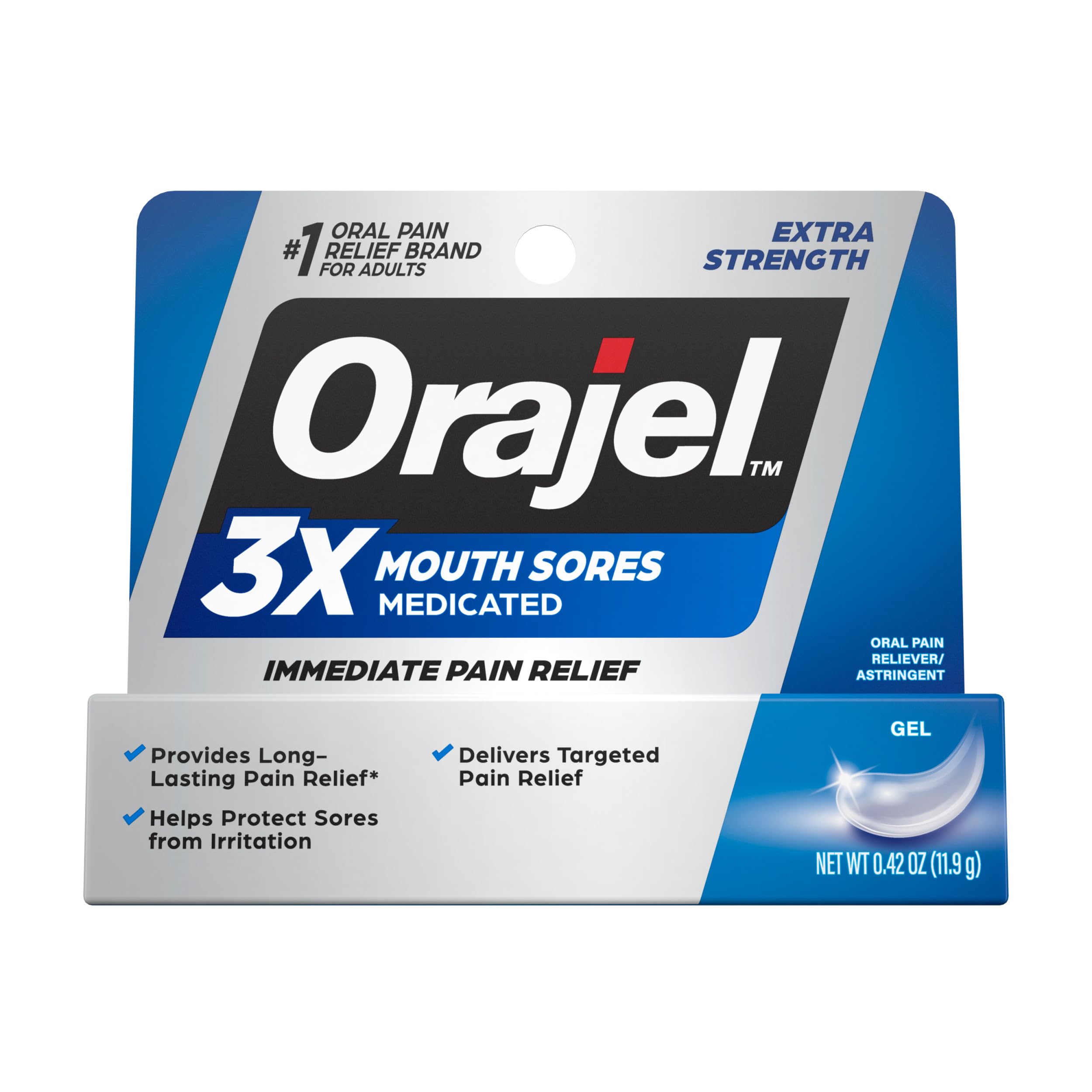 Orajel 3X Mouth Sores Medicated Pain Relief Gel, Extra Strength, 0.42 Oz | Immed