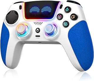 SFGSUP Wireless Pro Controller for PS5, PC, Mac, Steam Deck, Blue-White | Hall‑Effect Joystick&Trigger, 8‑Colour RGB Lighting, 6‑Axis Gyroscope, Turbo, Dual Vibration, Programmable, 1500‑mAh Battery