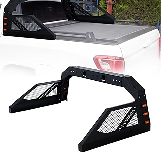 Hasopy Universal Truck Bed Adjustable Sport Roll Bar, Full Size Pickup Truck Roll Bars with 6 Amber Side Marker Lights Fit for Pickup, Truck &amp; SUV, Black