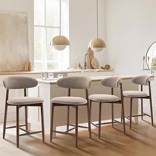 COLAMY Counter Height Bar Stools Set of 4, Kitchen Bar Stools with Back, Mid Century Modern Upholstered, with Wood Legs for Kitchen Island Dining Room,Camel
