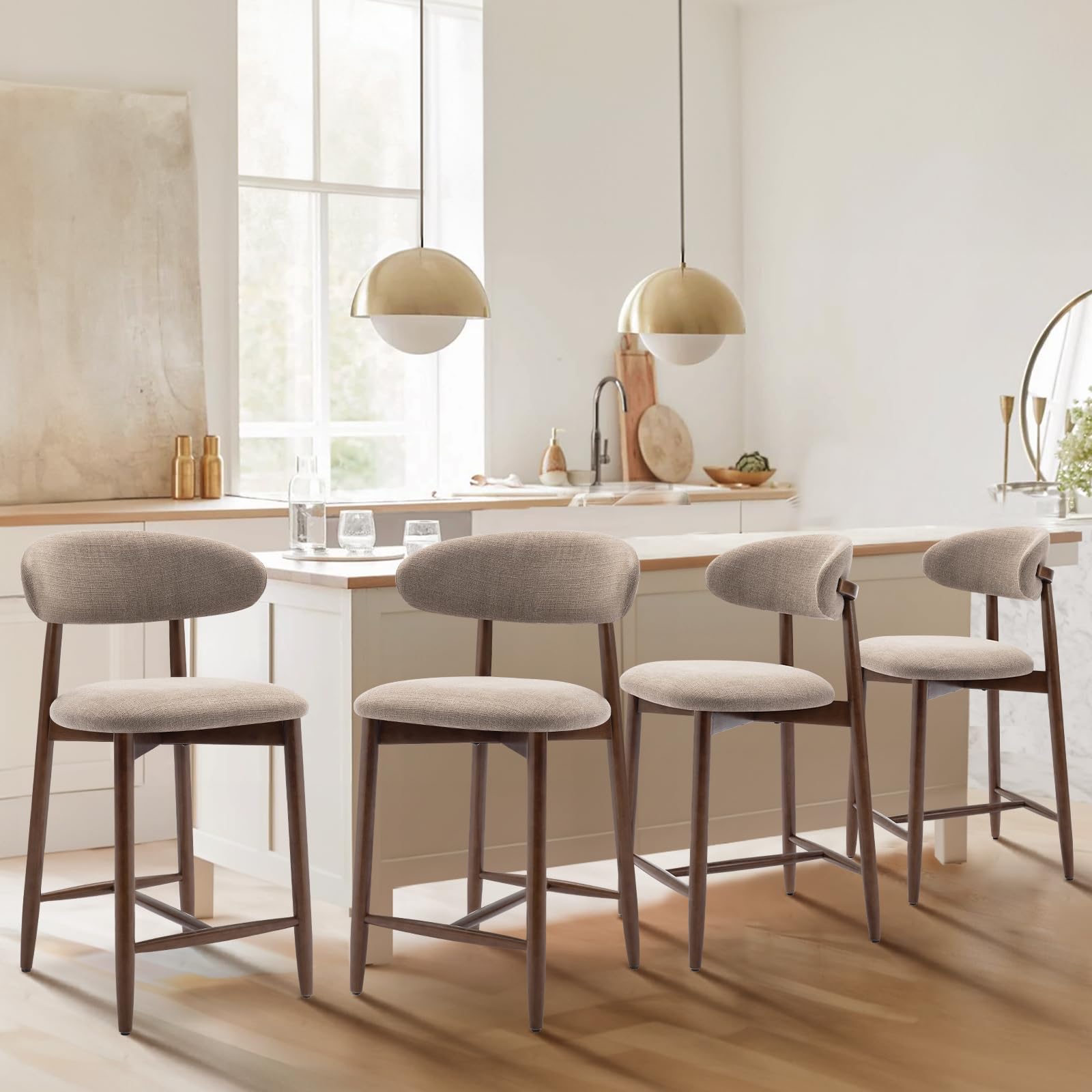 COLAMY Counter Height Bar Stools Set of 4, Kitchen Bar Stools with Back, Mid Cen
