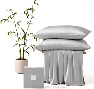 Cube Home - Luxury 3 pcs Bedding Set (200x200cm Duvet Cover + 2 75x50cm Pillowcases), 100% Natural Bamboo, Soft, Breathable, Anti-Allergy, Anti-Bacterial - Double Bed - Light Grey