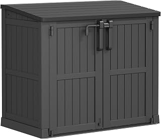 LHBcraft Waterproof Outdoor Storage Box 36 Cu Ft with Lockable Doors, Portable Horizontal Resin Storage Shed, Outdoor Storage Cabinet for Backyards