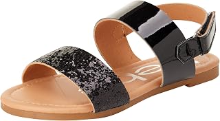 bebe Girls Sandals Open Toe Flats with Cushion and Glitter Straps