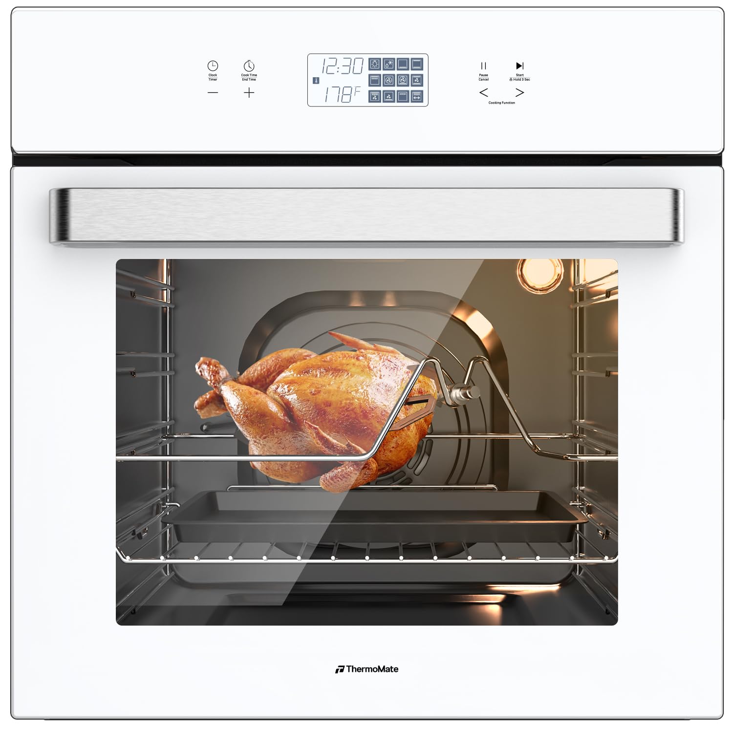 24" Single Wall Oven, ThermoMate 2.6 Cu.Ft. Electric Wall Oven with 12 Functions