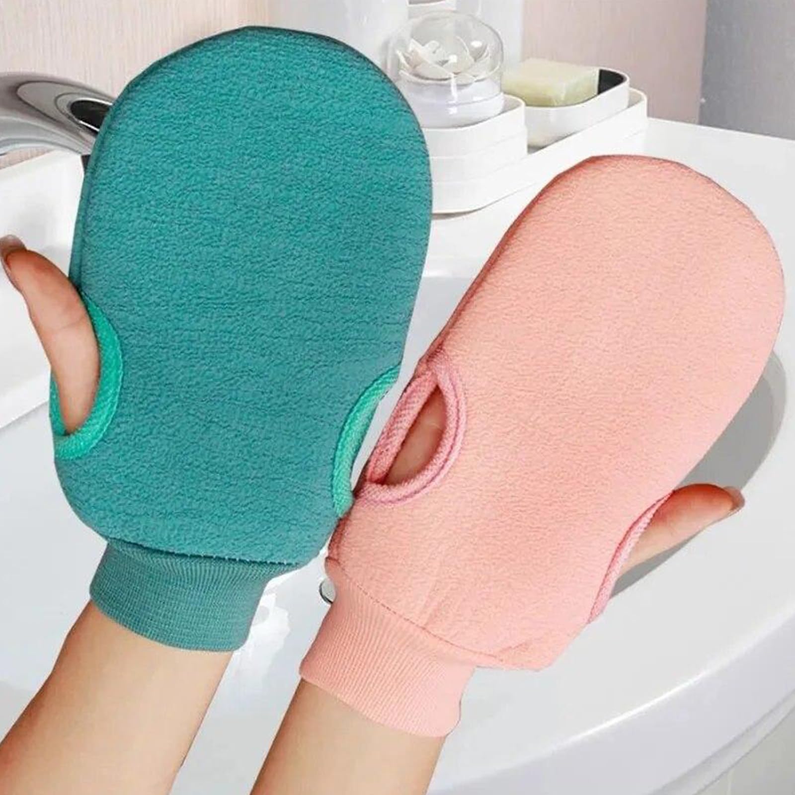 Double Sided Exfoliating Bath Gloves for Body Scrub, Gentle Gloves for Skincare 