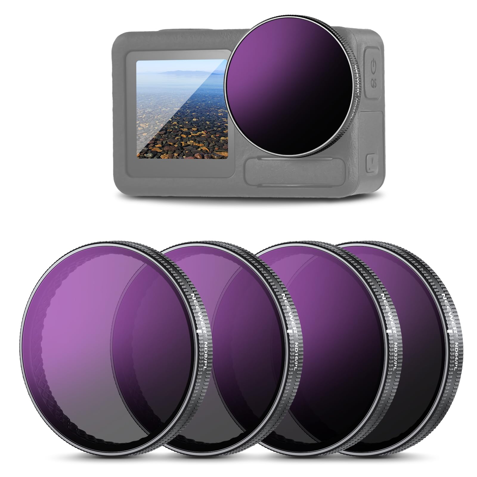 NEEWER ND/PL Filter Set Compatible with DJI Osmo Action 3/4/5 Pro, 4 Pack ND8/PL