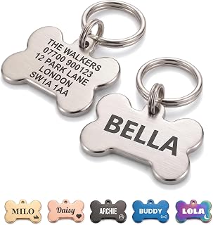 The Stately Hound Dog Tags for Pets Engraved UK, Silver Bone, Large
