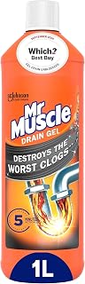 Mr Muscle Drain Unblocker 1L, Heavy Duty Fast Acting Gel Sink Unblocker | Fast-acting 1L drain gel clears stubborn clogs quickly with a heavy-duty formula safe for all pipe types.