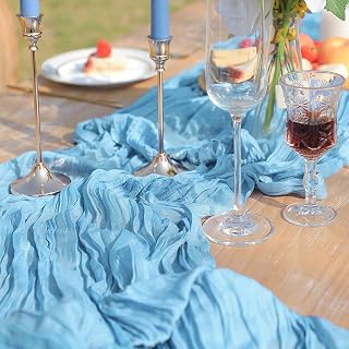 1 Piece Light Blue Chiffon Table Runner 35 x 72 Inch, Semi Sheer Chiffon Table Runner Boho Rustic for Wedding Birthday Party Home Holiday Decor