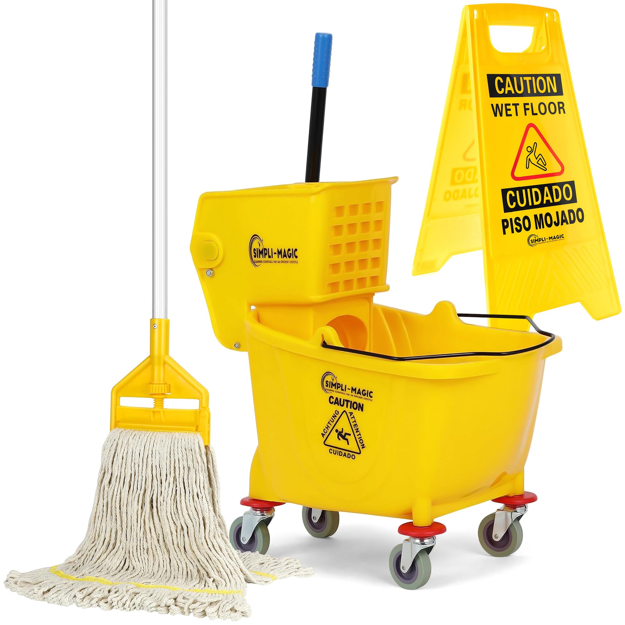 Simpli-Magic Upward Press Wringer Combo Commercial Mop Bucket on Wheels, 35 Quar