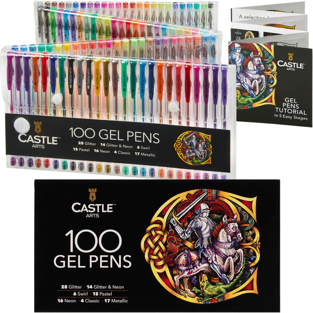 Castle Art Supplies Set of 100 Gel Pens with Case for Adults or Beginners - Perf