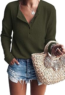 WNEEDU Women's Waffle Knit Tunic Tops Long Sleeve Henley Shirts